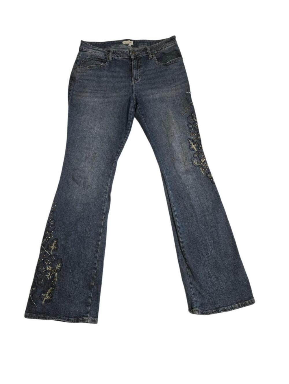Shyanne Womens Blue Floral Embroidered Bootcut Jeans Medium Wash Size 32x34